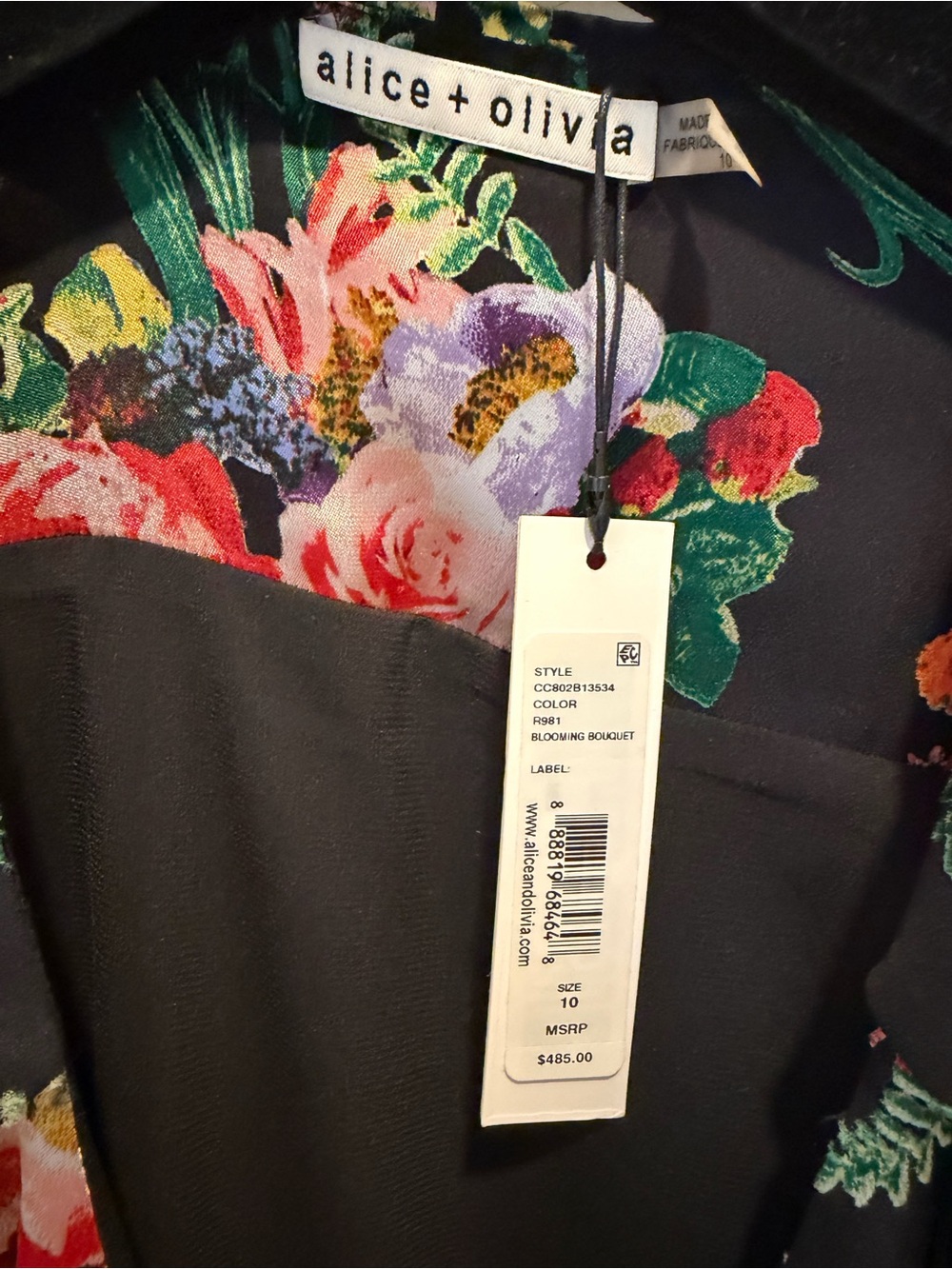 NWT Alice + Olivia Abney Black Floral Wrap Midi Dress Blooming Bouquet size 10 - Picture 5 of 16